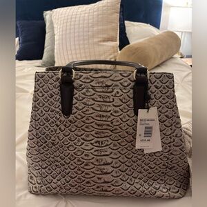 Brahmin Textured Black and Cream Shoulder Bag